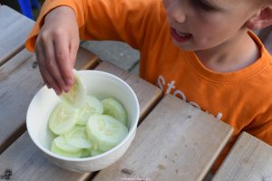 kinderen, gezond, tussendoortje, schijfjes, komkommer